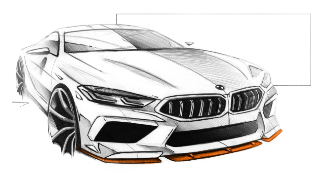 Sketch of bmw front end with orange splitter